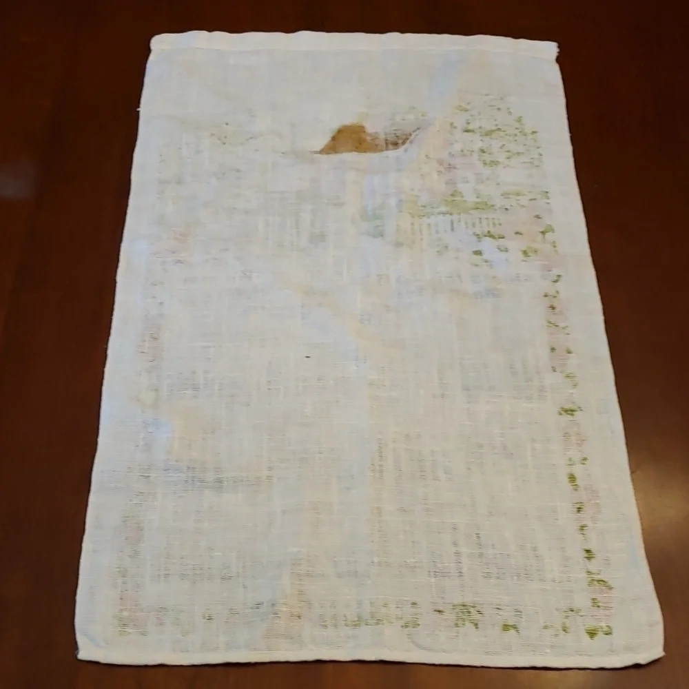 Vintage 78 linen Calendar Tea Towel bless this House Prayer Greens and Pinks